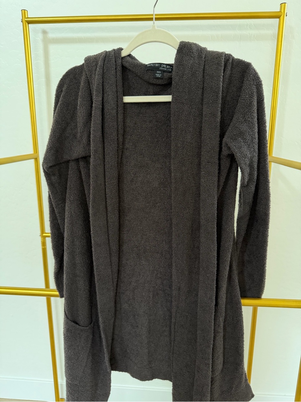 Barefoot Dreams Open-Front Hooded Cardigan - Charcoal Gray